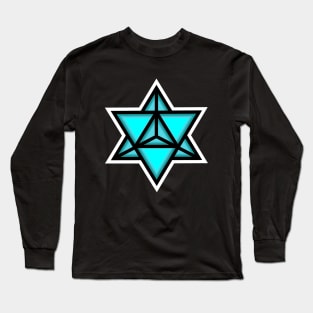 Merkaba Spiritual Symbol in Blue - Sacred Geometry Merkabah Shape - Merkaba Long Sleeve T-Shirt